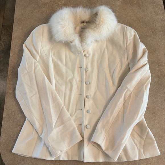 Vintage Neiman Marcus Exclusive Women's Cream 3 Piece Skirt Set Fur Collar SZ 12 - Picture 4 of 9